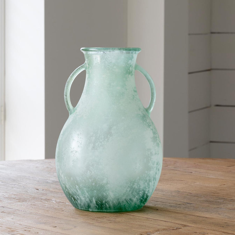 Glass Vase with Handles Frosted Seafoam Large