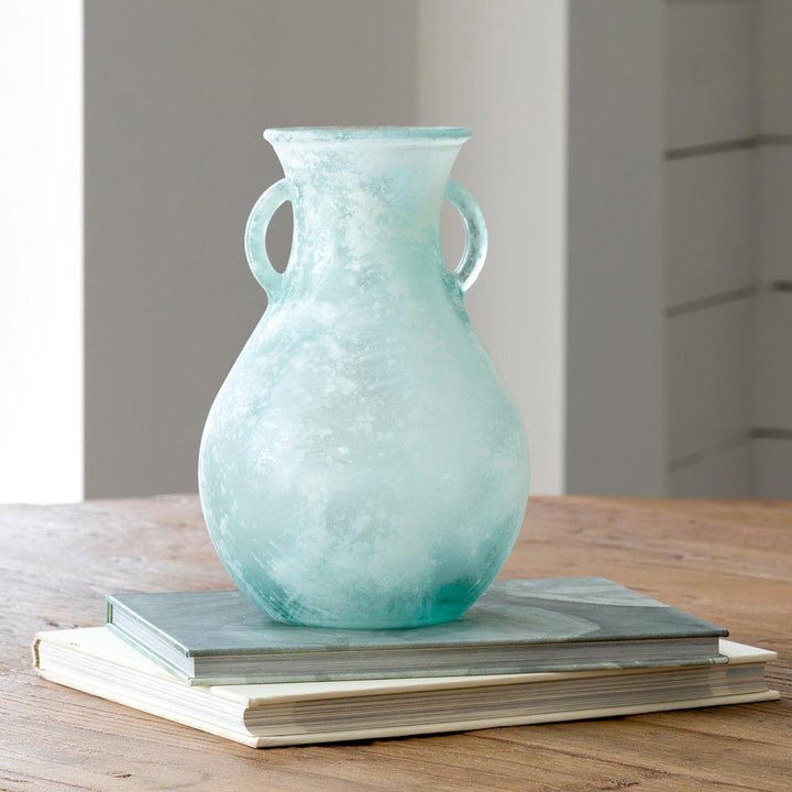 Glass Vase with Handles Frosted Seafoam Medium