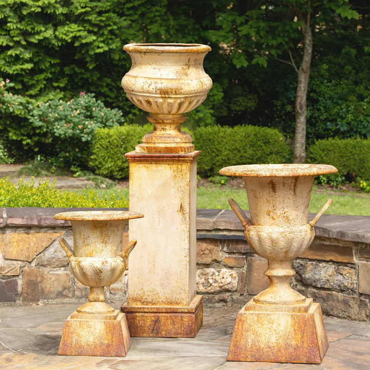 Metal Portico Urn with Tall Pedestal