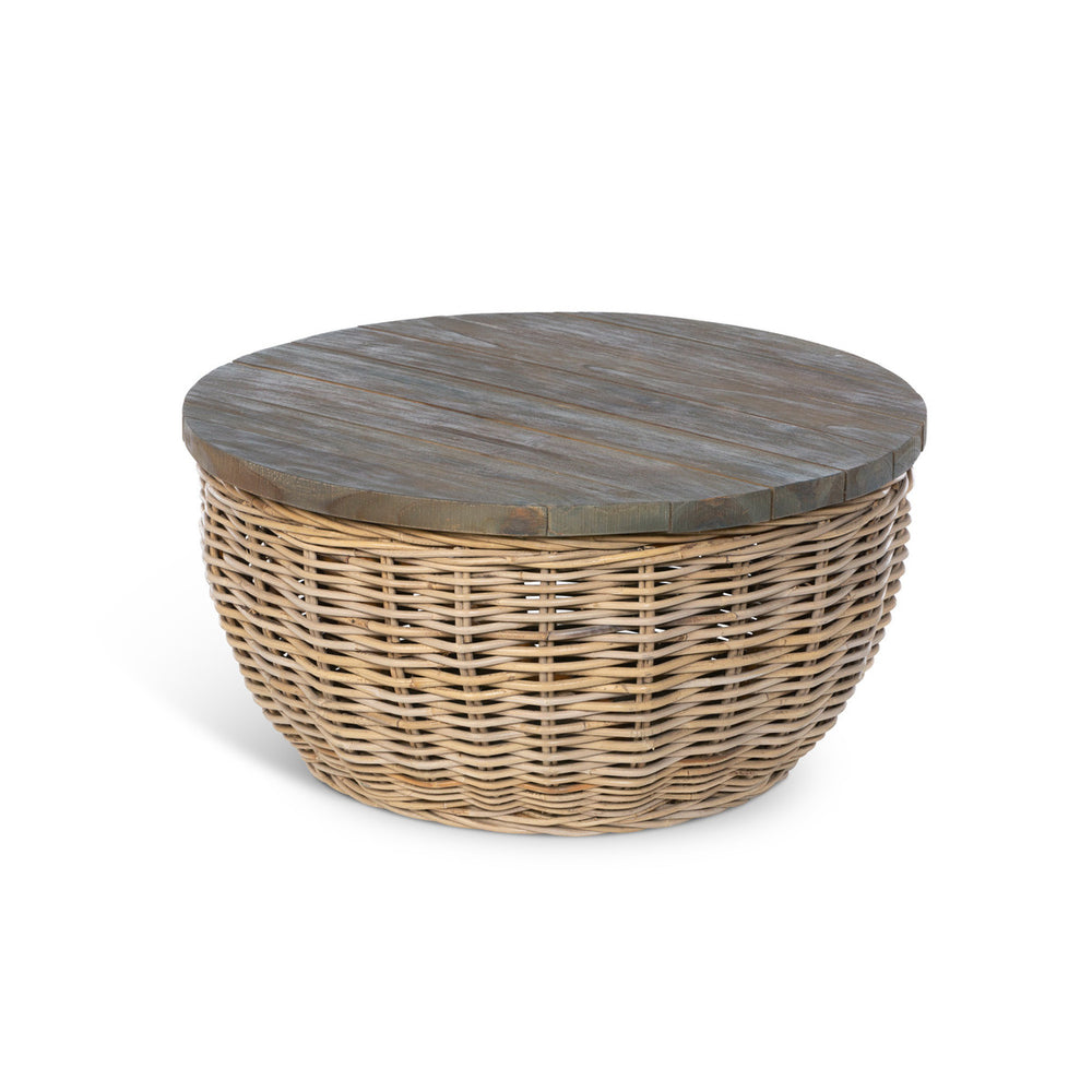 Rattan Coffee Table with Wood Top
