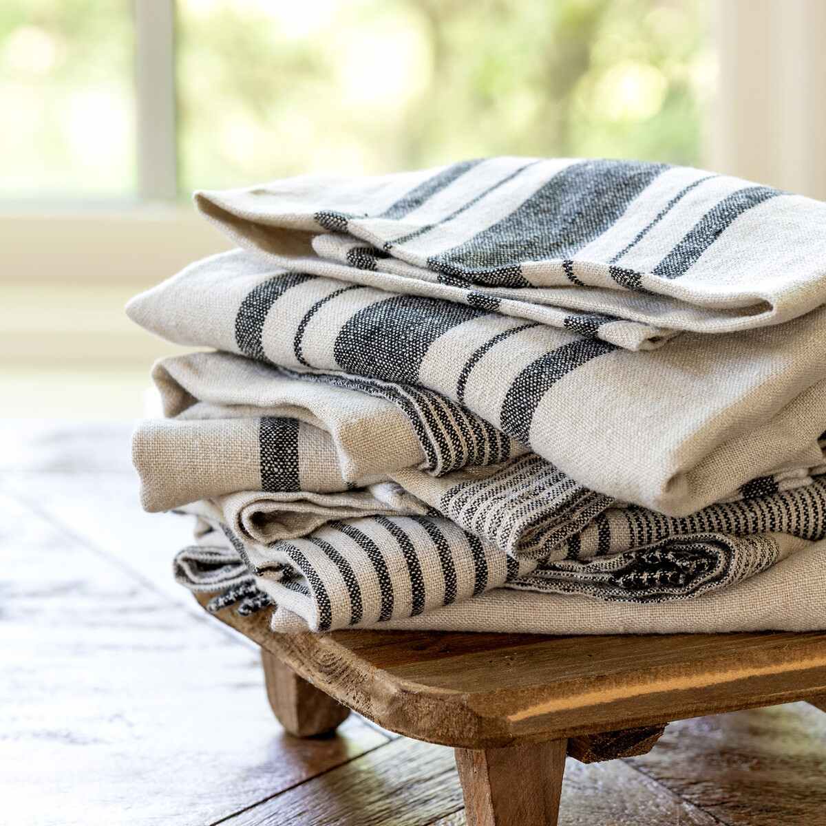 Soft Linen Dish Towel, Black Stripe Assortment (Package of 3 Styles)