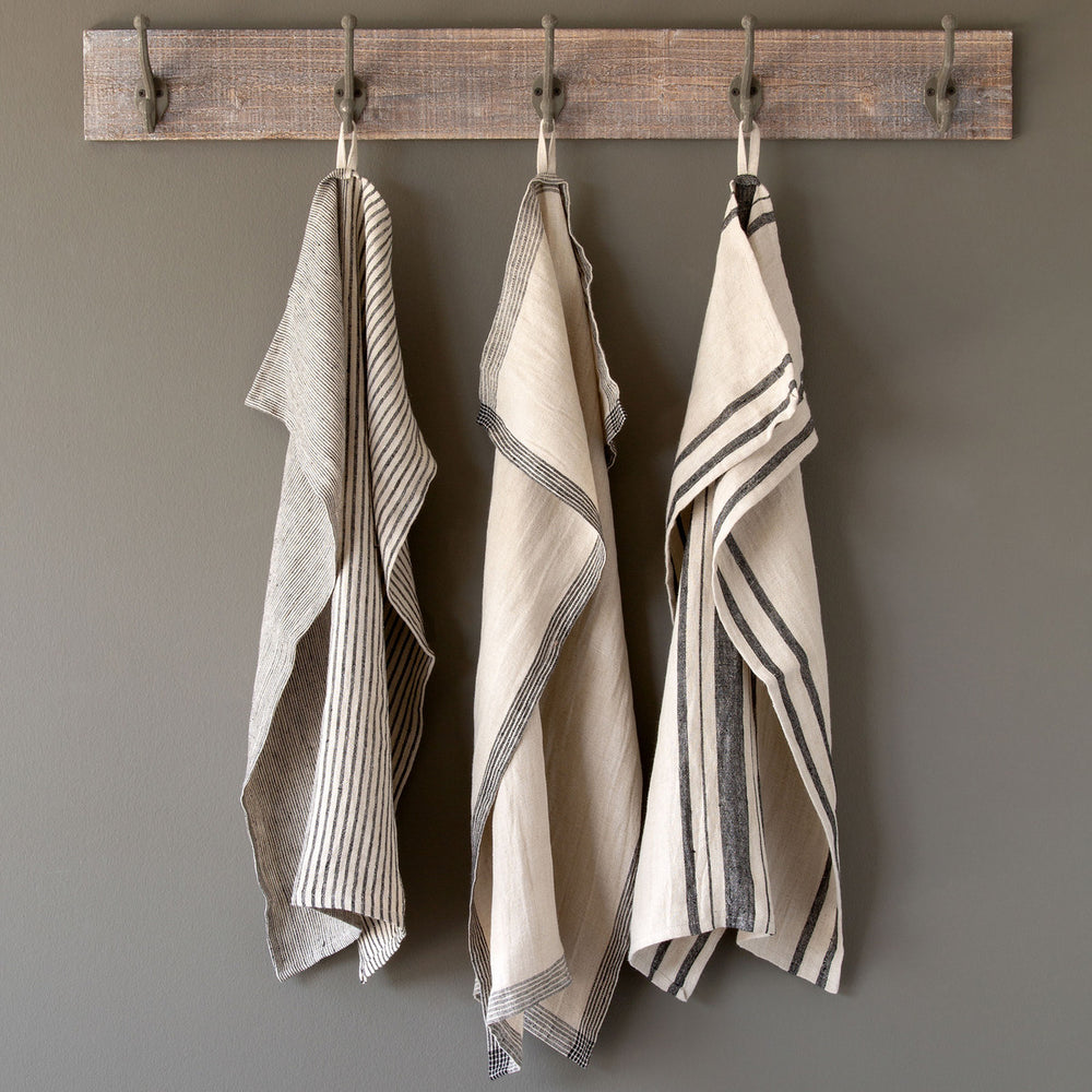 Soft Linen Dish Towel, Black Stripe Assortment (Package of 3 Styles)