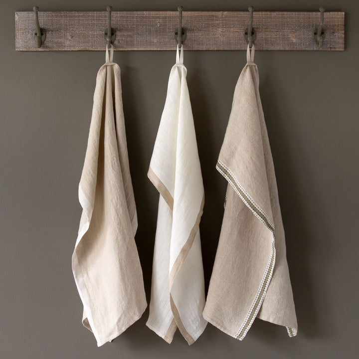 Soft Linen Banded Dish Towels, Neutral Assortment (Package of 3 styles)