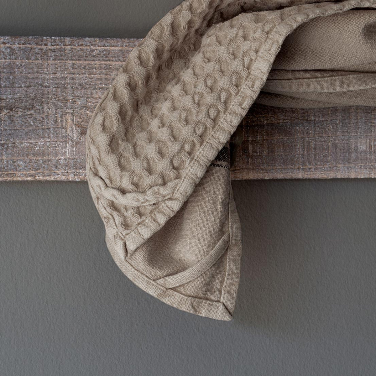 Vintage Wash Cotton Dishtowels, Taupe, 2 Assorted Styles