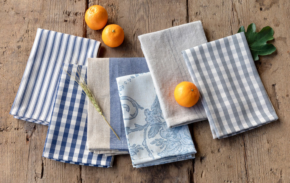 Vintage Blue Striped Woven Linen Cloth Napkin
