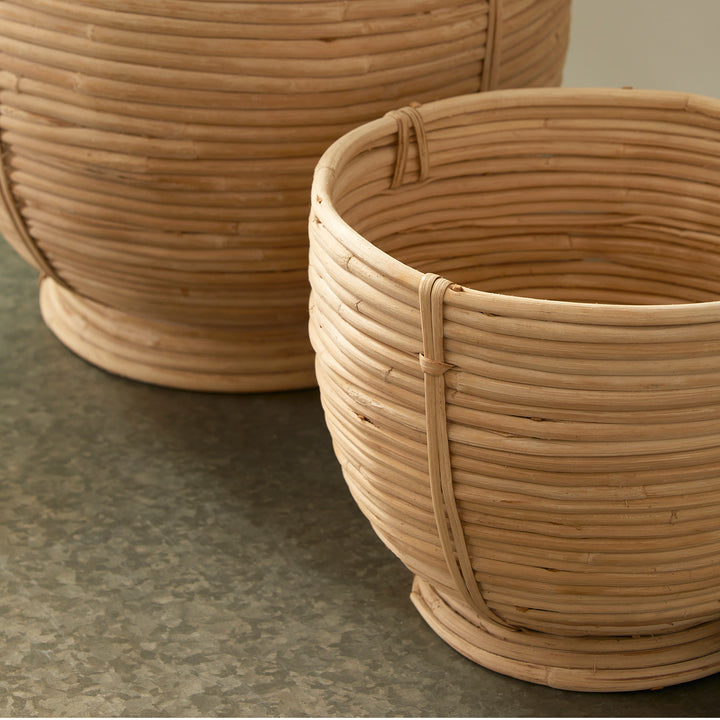 CANE RATTAN DECORATIVE FOOTED BOWLS, SET OF 2