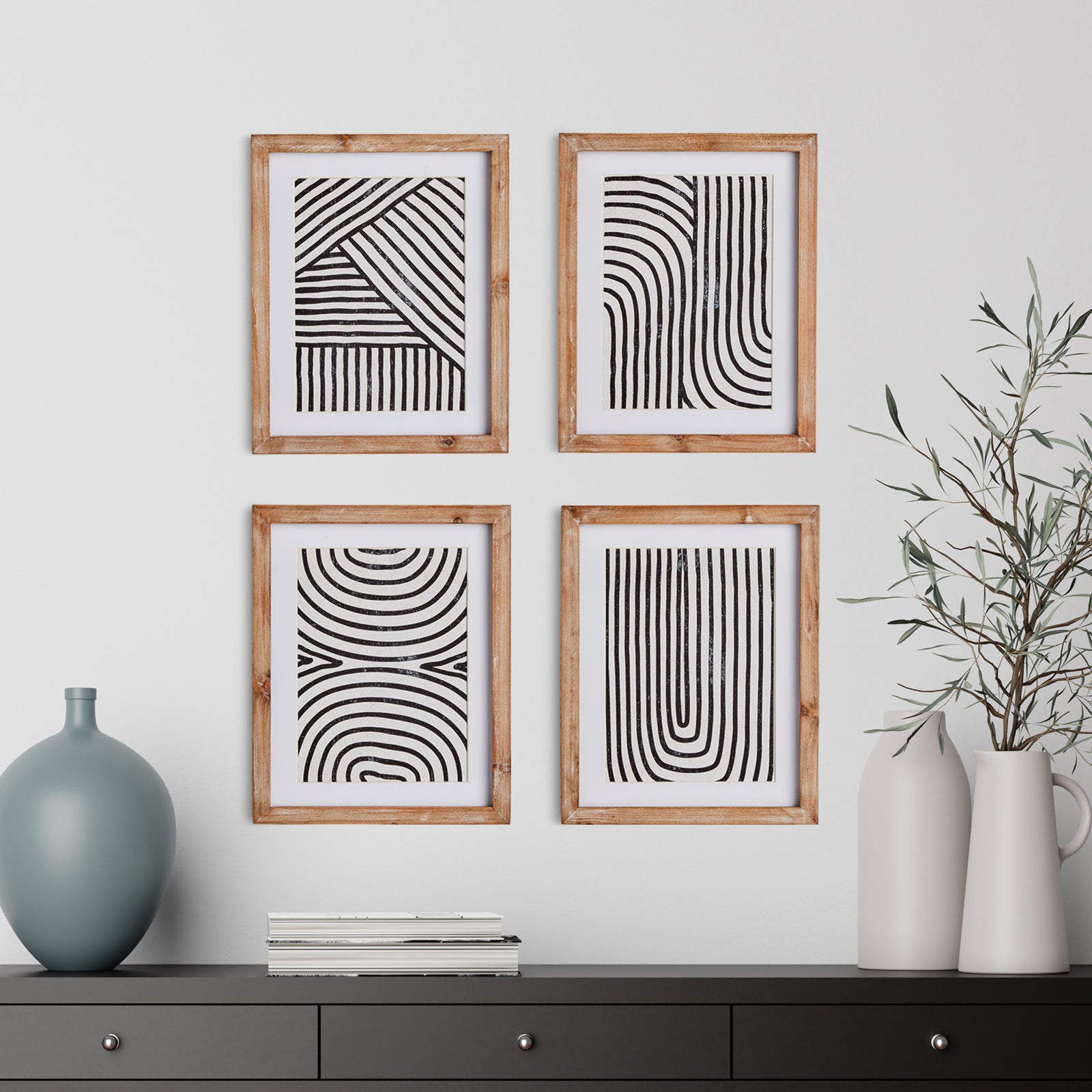 ACHROMATIC LINEAR PETITE PRINTS, SET OF 4