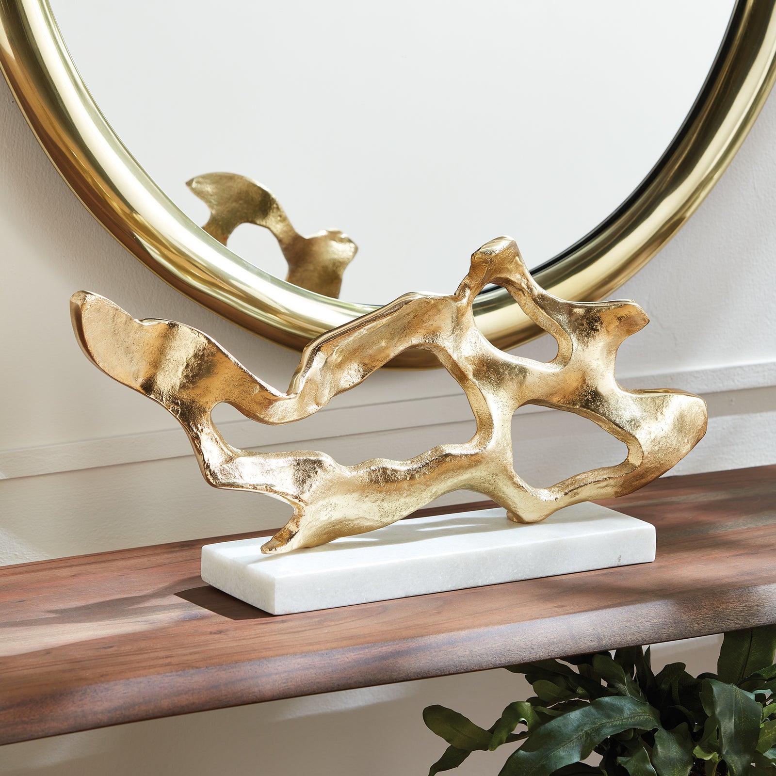 Cohen Sculpture - Gold color white marble base