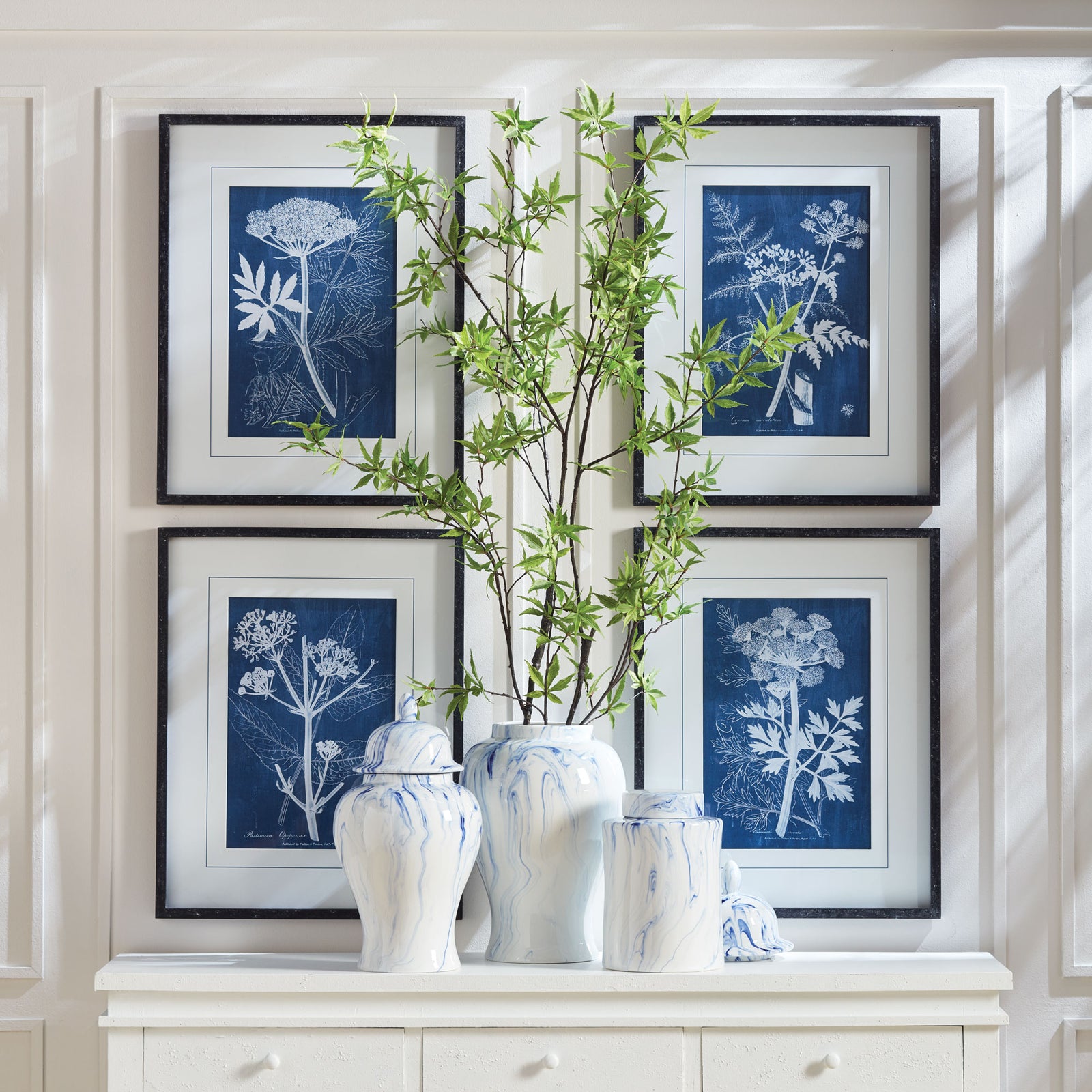Wall Art - Cyanotype Queen Annes Lace Prints, Set Of 4