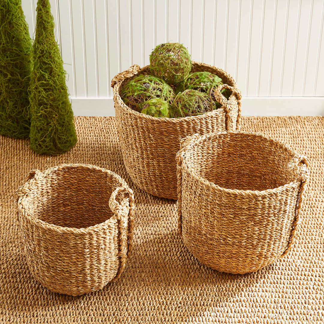 Seagrass Round Drum Baskets, Set Of 3