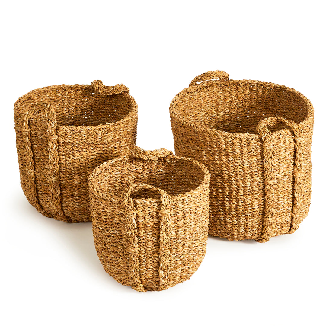Seagrass Round Drum Baskets, Set Of 3