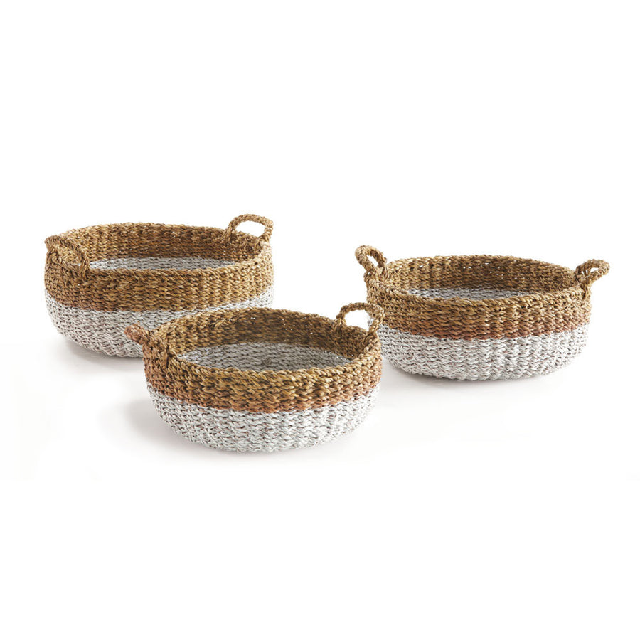 Seagrass Shallow Baskets With Handles, Set Of 3