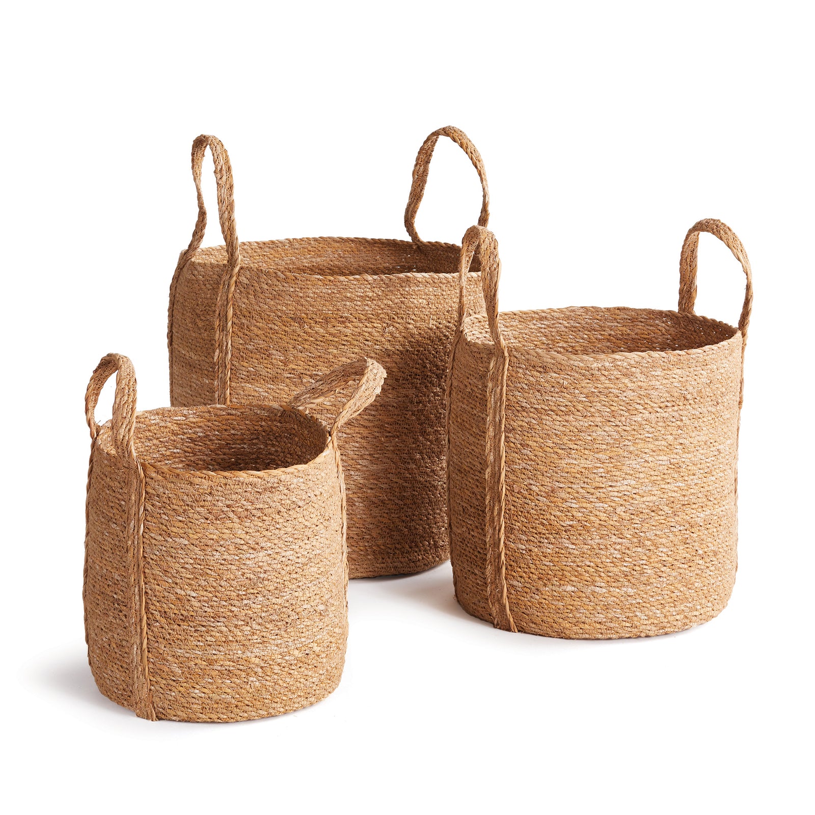 Seagrass Round Baskets W/ Long Handles St/3