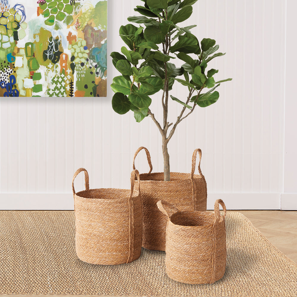 Seagrass Round Baskets W/ Long Handles St/3