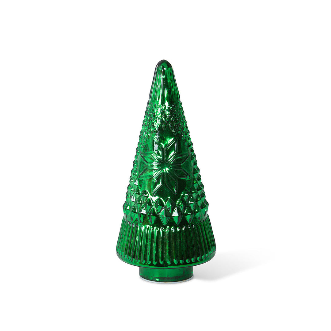 Festive Green Glass Lighted Christmas Tree, 12 in.