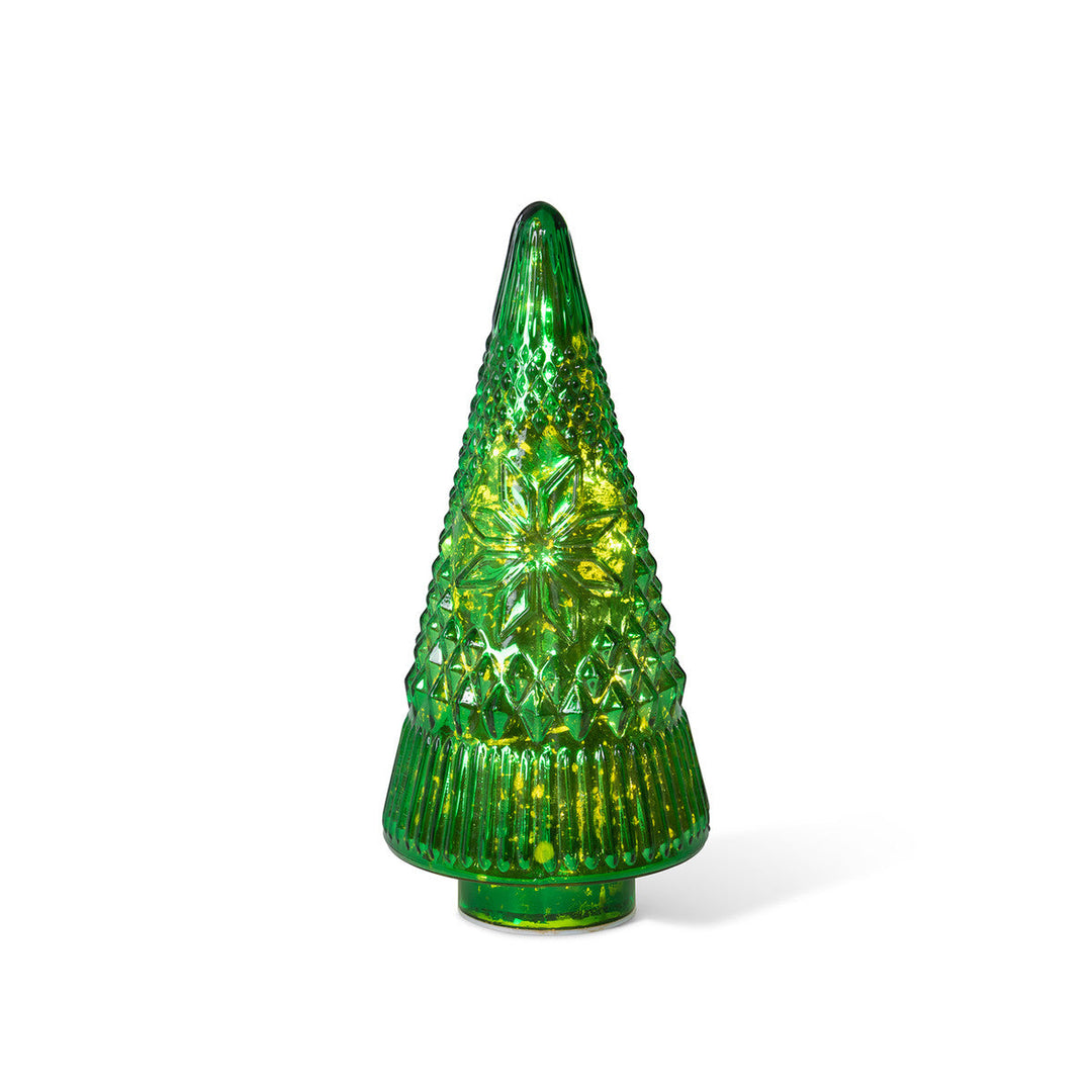 Festive Green Glass Lighted Christmas Tree, 12 in.