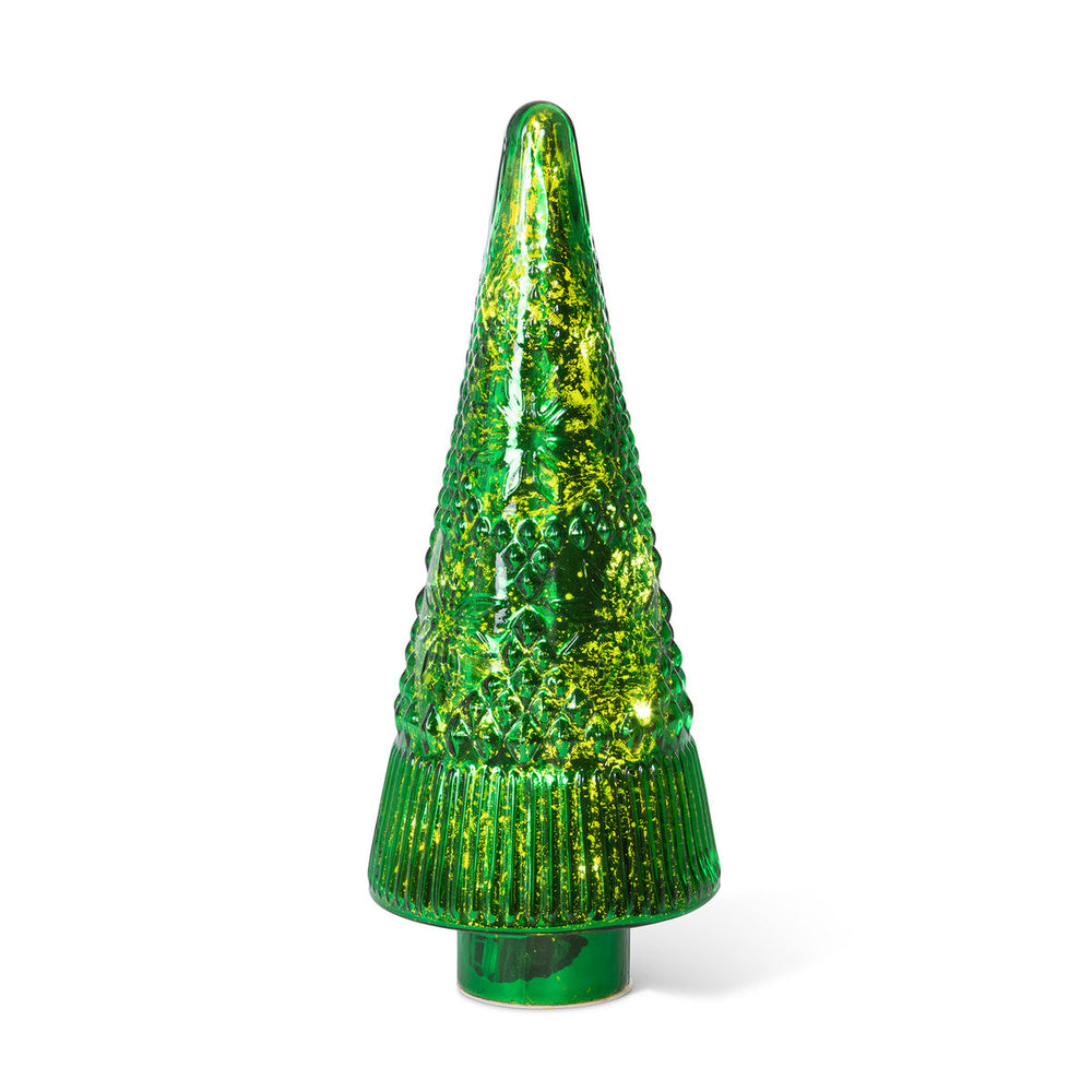 Festive Green Glass Lighted Christmas Tree, 18 in.
